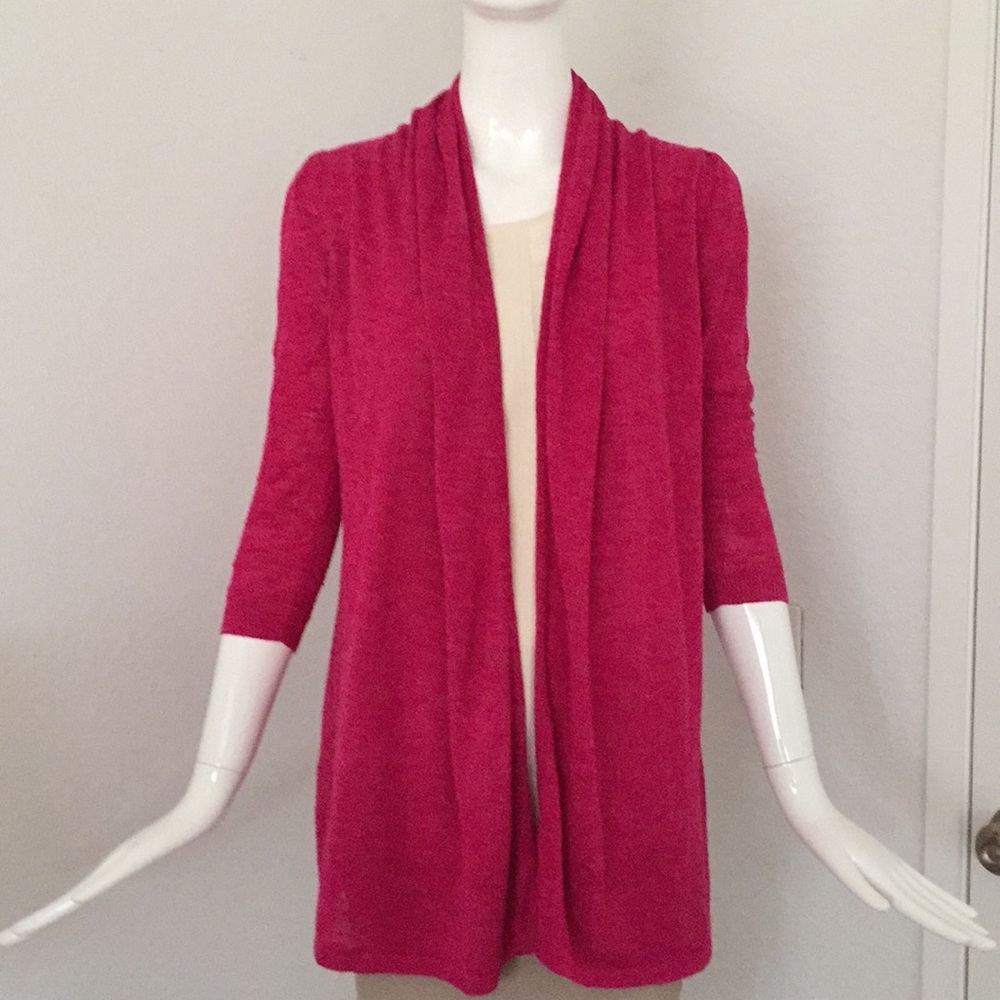Anthropologie Fuchsia Linen Open Front Cardigan - image 1